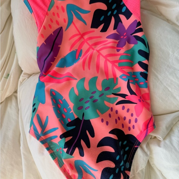 Cat & Jack Pink and Green Kids Swim One Piece - Picture 3 of 4